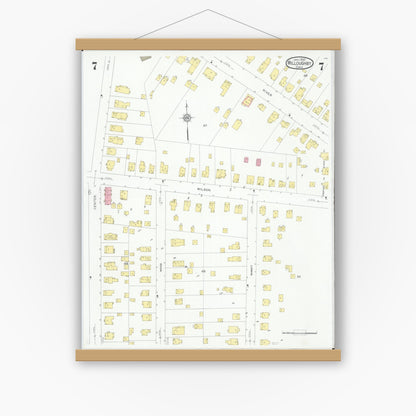 Old map wall art mockup — magnetic wood frame on white wall — Sanborn Fire Insurance Map from Willoughby, Lake County, Ohio (1931), Sheet #0007