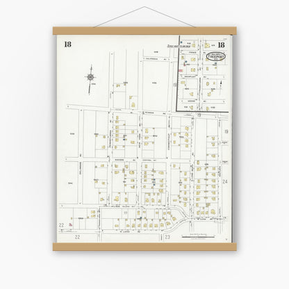 Old map wall art mockup — magnetic wood frame on white wall — Sanborn Fire Insurance Map from Freeport, Nassau County, New York (1925), Sheet #0018