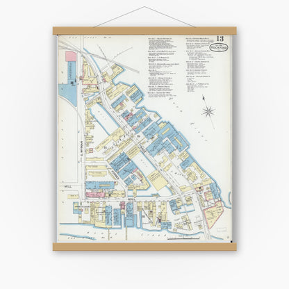 Old map wall art mockup — magnetic wood frame on white wall — Sanborn Fire Insurance Map from Rockford, Winnebago County, Illinois (1891), Sheet #0013