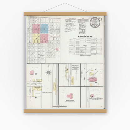 Old map wall art mockup — magnetic wood frame on white wall — Sanborn Fire Insurance Map from Maryville, Nodaway County, Missouri (1891), Sheet #0001