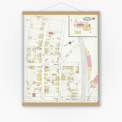 Old map wall art mockup — magnetic wood frame on white wall — Sanborn Fire Insurance Map from Middletown, Dauphin County, Pennsylvania (1911), Sheet #0010