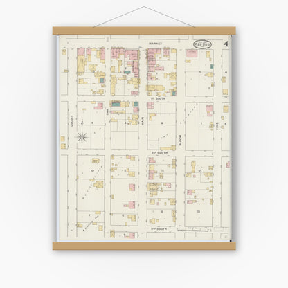 Old map wall art mockup — magnetic wood frame on white wall — Sanborn Fire Insurance Map from Red Bud, Randolph County, Illinois (1894), Sheet #0004