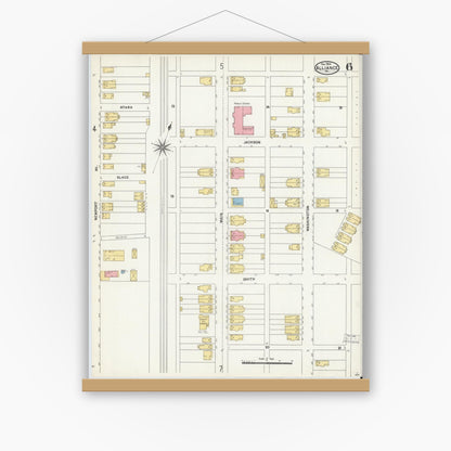 Old map wall art mockup — magnetic wood frame on white wall — Sanborn Fire Insurance Map from Alliance, Northampton County, Pennsylvania (1904), Sheet #0006