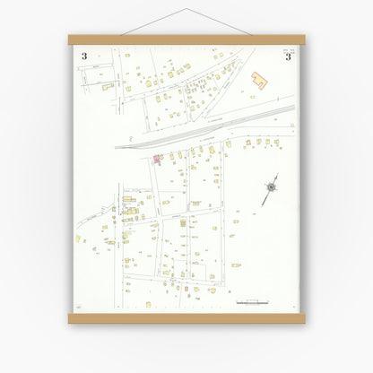 Old map wall art mockup — magnetic wood frame on white wall — Sanborn Fire Insurance Map from Arp, Smith County, Texas (1939), Sheet #0003