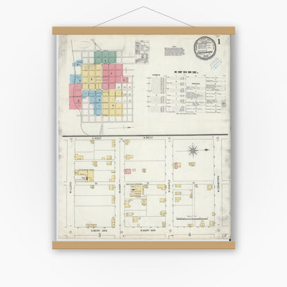 Old map wall art mockup — magnetic wood frame on white wall — Sanborn Fire Insurance Map from Ebensburg, Cambria County, Pennsylvania (1899) - Complete Map Set