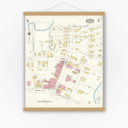 Old map wall art mockup — magnetic wood frame on white wall — Sanborn Fire Insurance Map from Hertford, Perquimans County, North Carolina (1923), Sheet #0003