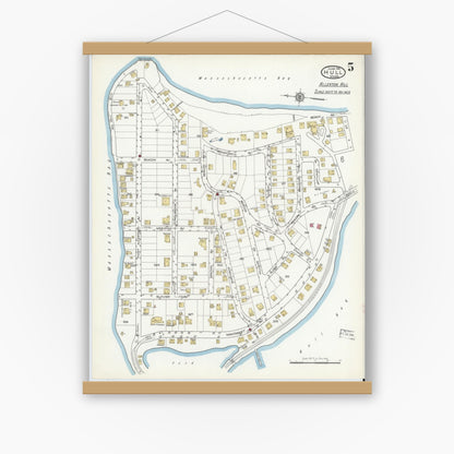 Old map wall art mockup — magnetic wood frame on white wall — Sanborn Fire Insurance Map from Hull, Plymouth County, Massachusetts (1916), Sheet #0005