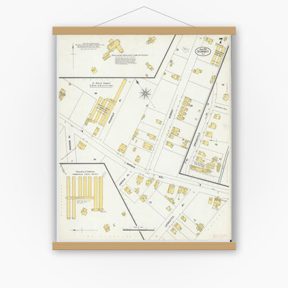 Old map wall art mockup — magnetic wood frame on white wall — Sanborn Fire Insurance Map from Summit, Union County, New Jersey (1903), Sheet #0007