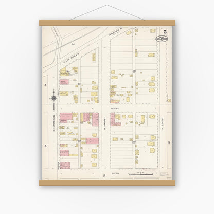 Old map wall art mockup — magnetic wood frame on white wall — Sanborn Fire Insurance Map from Inglewood, Los Angeles County, California (1912), Sheet #0005