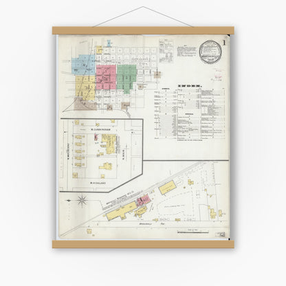Old map wall art mockup — magnetic wood frame on white wall — Sanborn Fire Insurance Map from Martinsville, Morgan County, Indiana (1896) - Complete Map Set