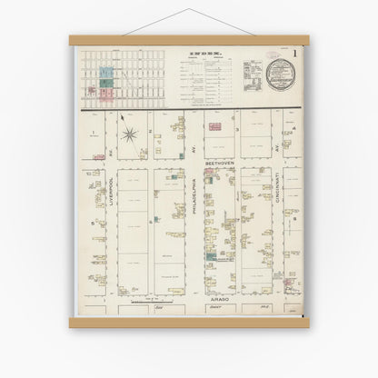 Old map wall art mockup — magnetic wood frame on white wall — Sanborn Fire Insurance Map from Egg Harbor City, Atlantic County, New Jersey (1886), Sheet #0001