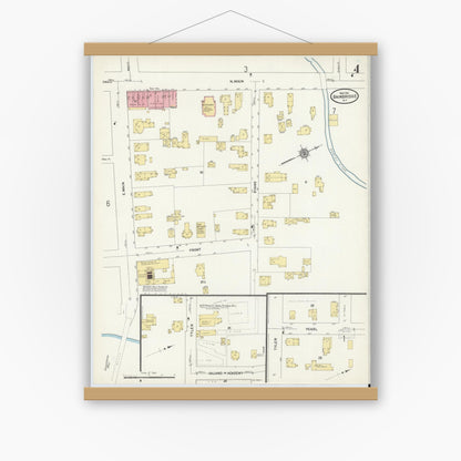 Old map wall art mockup — magnetic wood frame on white wall — Sanborn Fire Insurance Map from Bainbridge, Chenango County, New York (1912), Sheet #0004