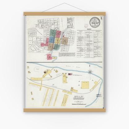Old map wall art mockup — magnetic wood frame on white wall — Sanborn Fire Insurance Map from Poplar Bluff, Butler County, Missouri (1901) - Complete Map Set