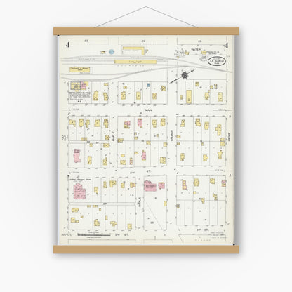Old map wall art mockup — magnetic wood frame on white wall — Sanborn Fire Insurance Map from Le Sueur, Le Sueur County, Minnesota (1924), Sheet #0004