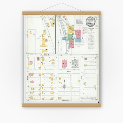 Old map wall art mockup — magnetic wood frame on white wall — Sanborn Fire Insurance Map from Loudonville, Ashland County, Ohio (1900), Sheet #0001