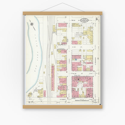 Old map wall art mockup — magnetic wood frame on white wall — Sanborn Fire Insurance Map from Crookston, Polk County, Minnesota (1913), Sheet #0005