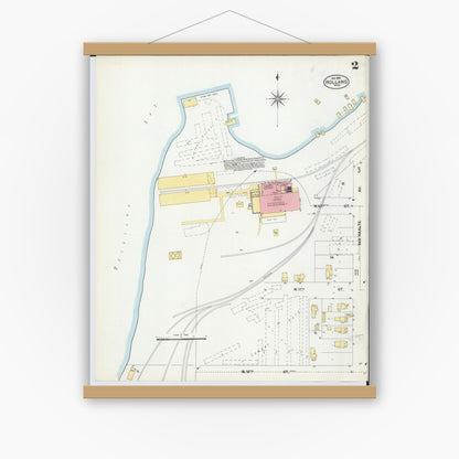 Old map wall art mockup — magnetic wood frame on white wall — Sanborn Fire Insurance Map from Holland, Ottawa County, Michigan (1902), Sheet #0002