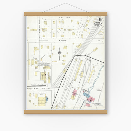 Old map wall art mockup — magnetic wood frame on white wall — Sanborn Fire Insurance Map from Faribault, Rice County, Minnesota (1914), Sheet #0018