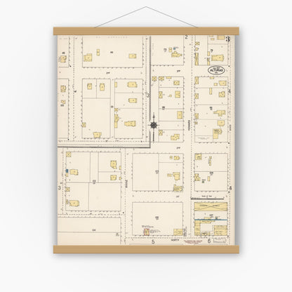 Old map wall art mockup — magnetic wood frame on white wall — Sanborn Fire Insurance Map from Alturas, Modoc County, California (1912), Sheet #0003