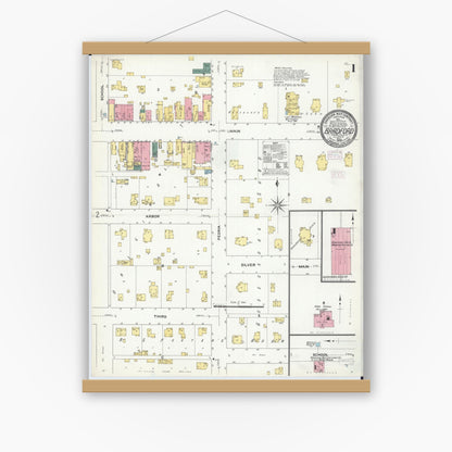 Old map wall art mockup — magnetic wood frame on white wall — Sanborn Fire Insurance Map from Bradford, Stark County, Illinois (1909) - Complete Map Set