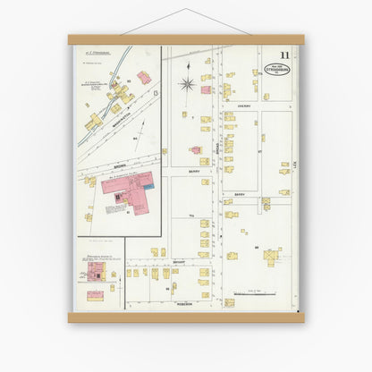 Old map wall art mockup — magnetic wood frame on white wall — Sanborn Fire Insurance Map from Stroudsburg, Monroe County, Pennsylvania (1905), Sheet #0011