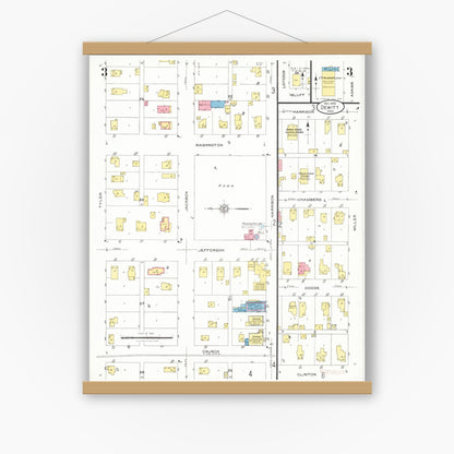 Old map wall art mockup — magnetic wood frame on white wall — Sanborn Fire Insurance Map from De Witt, Clinton County, Iowa (1926), Sheet #0003