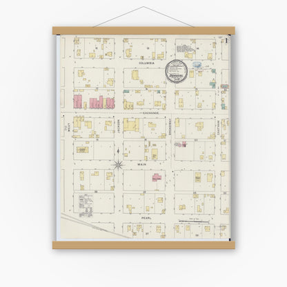Old map wall art mockup — magnetic wood frame on white wall — Sanborn Fire Insurance Map from Danvers, McLean County, Illinois (1894) - Complete Map Set
