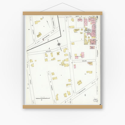 Old map wall art mockup — magnetic wood frame on white wall — Sanborn Fire Insurance Map from Amherst, Hampshire County, Massachusetts (1910), Sheet #0003