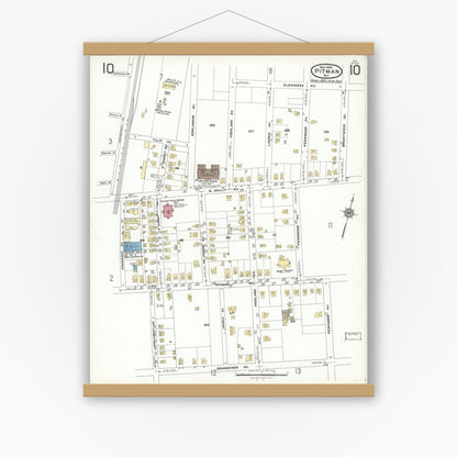 Old map wall art mockup — magnetic wood frame on white wall — Sanborn Fire Insurance Map from Pitman, Gloucester County, New Jersey (1923), Sheet #0010