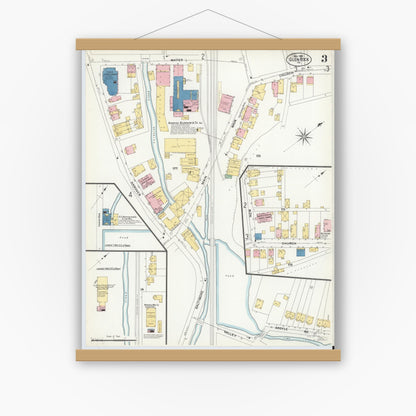 Old map wall art mockup — magnetic wood frame on white wall — Sanborn Fire Insurance Map from Glen Rock, York County, Pennsylvania (1908), Sheet #0003