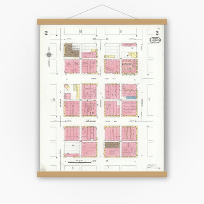 Old map wall art mockup — magnetic wood frame on white wall — Sanborn Fire Insurance Map from Lubbock, Lubbock County, Texas (1926), Sheet #0002