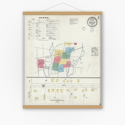 Old map wall art mockup — magnetic wood frame on white wall — Sanborn Fire Insurance Map from Babylon, Suffolk County, New York (1902) - Complete Map Set