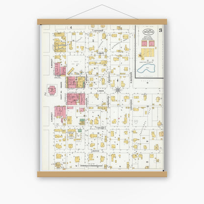 Old map wall art mockup — magnetic wood frame on white wall — Sanborn Fire Insurance Map from Marion, Williamson County, Illinois (1900), Sheet #0005