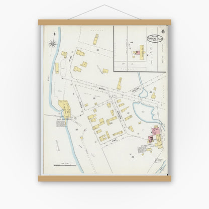 Old map wall art mockup — magnetic wood frame on white wall — Sanborn Fire Insurance Map from Turners Falls, Franklin County, Massachusetts (1895), Sheet #0006