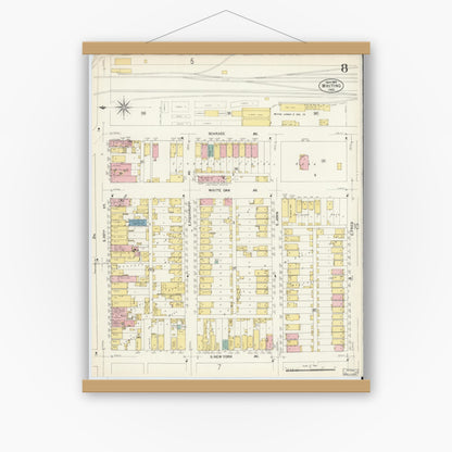 Old map wall art mockup — magnetic wood frame on white wall — Sanborn Fire Insurance Map from Whiting, Lake County, Indiana (1907), Sheet #0008