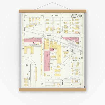 Old map wall art mockup — magnetic wood frame on white wall — Sanborn Fire Insurance Map from Menominee, Menominee County, Michigan (1907), Sheet #0025