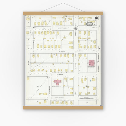 Old map wall art mockup — magnetic wood frame on white wall — Sanborn Fire Insurance Map from Clinton, De Witt County, Illinois (1916), Sheet #0010