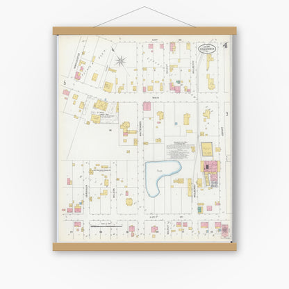 Old map wall art mockup — magnetic wood frame on white wall — Sanborn Fire Insurance Map from Columbia, Monroe County, Illinois (1906), Sheet #0004