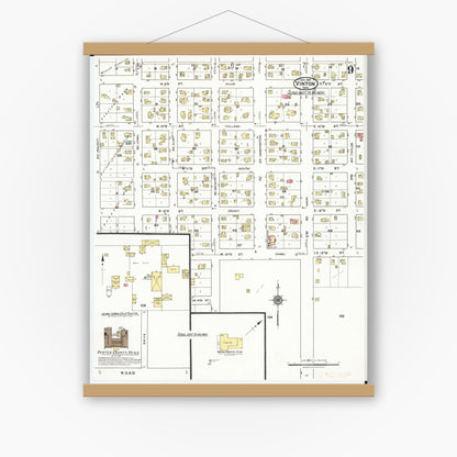 Old map wall art mockup — magnetic wood frame on white wall — Sanborn Fire Insurance Map from Vinton, Benton County, Iowa (1921), Sheet #0009