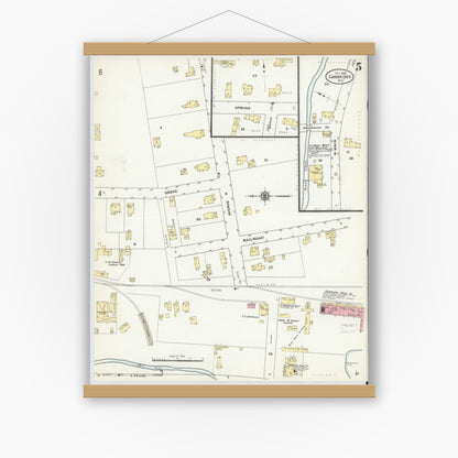 Old map wall art mockup — magnetic wood frame on white wall — Sanborn Fire Insurance Map from Cambridge, Washington County, New York (1910), Sheet #0005