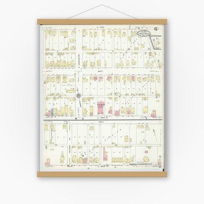 Old map wall art mockup — magnetic wood frame on white wall — Sanborn Fire Insurance Map from Circleville, Pickaway County, Ohio (1914), Sheet #0006