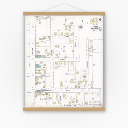 Old map wall art mockup — magnetic wood frame on white wall — Sanborn Fire Insurance Map from Mendocino, Mendocino County, California (1890), Sheet #0004