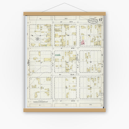 Old map wall art mockup — magnetic wood frame on white wall — Sanborn Fire Insurance Map from Ashland, Ashland County, Wisconsin (1890), Sheet #0017