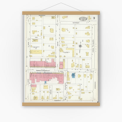 Old map wall art mockup — magnetic wood frame on white wall — Sanborn Fire Insurance Map from Whitesboro, Grayson County, Texas (1915), Sheet #0003