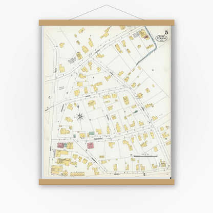 Old map wall art mockup — magnetic wood frame on white wall — Sanborn Fire Insurance Map from Reading, Middlesex County, Massachusetts (1903), Sheet #0005