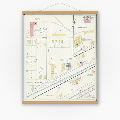 Old map wall art mockup — magnetic wood frame on white wall — Sanborn Fire Insurance Map from Napoleon, Henry County, Ohio (1916), Sheet #0006