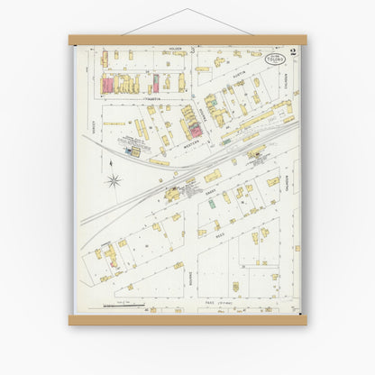 Old map wall art mockup — magnetic wood frame on white wall — Sanborn Fire Insurance Map from Tolono, Champaign County, Illinois (1898), Sheet #0002