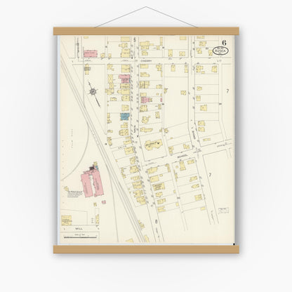 Old map wall art mockup — magnetic wood frame on white wall — Sanborn Fire Insurance Map from Avoca, Luzerne County, Pennsylvania (1913), Sheet #0006