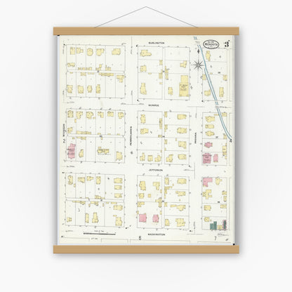 Old map wall art mockup — magnetic wood frame on white wall — Sanborn Fire Insurance Map from Mendota, La Salle County, Illinois (1909), Sheet #0003