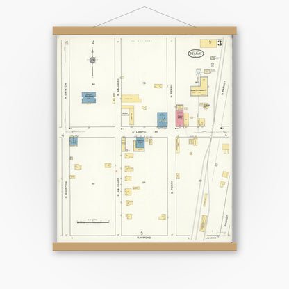 Old map wall art mockup — magnetic wood frame on white wall — Sanborn Fire Insurance Map from Delray, Palm Beach County, Florida (1922), Sheet #0003
